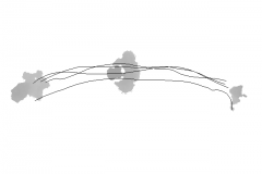 Overhead depth snapshot of a pedestrian crossing the Metaforum landing, with the reconstructed trajectory