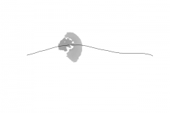 Overhead depth snapshot of a pedestrian crossing the Metaforum landing, with the reconstructed trajectory