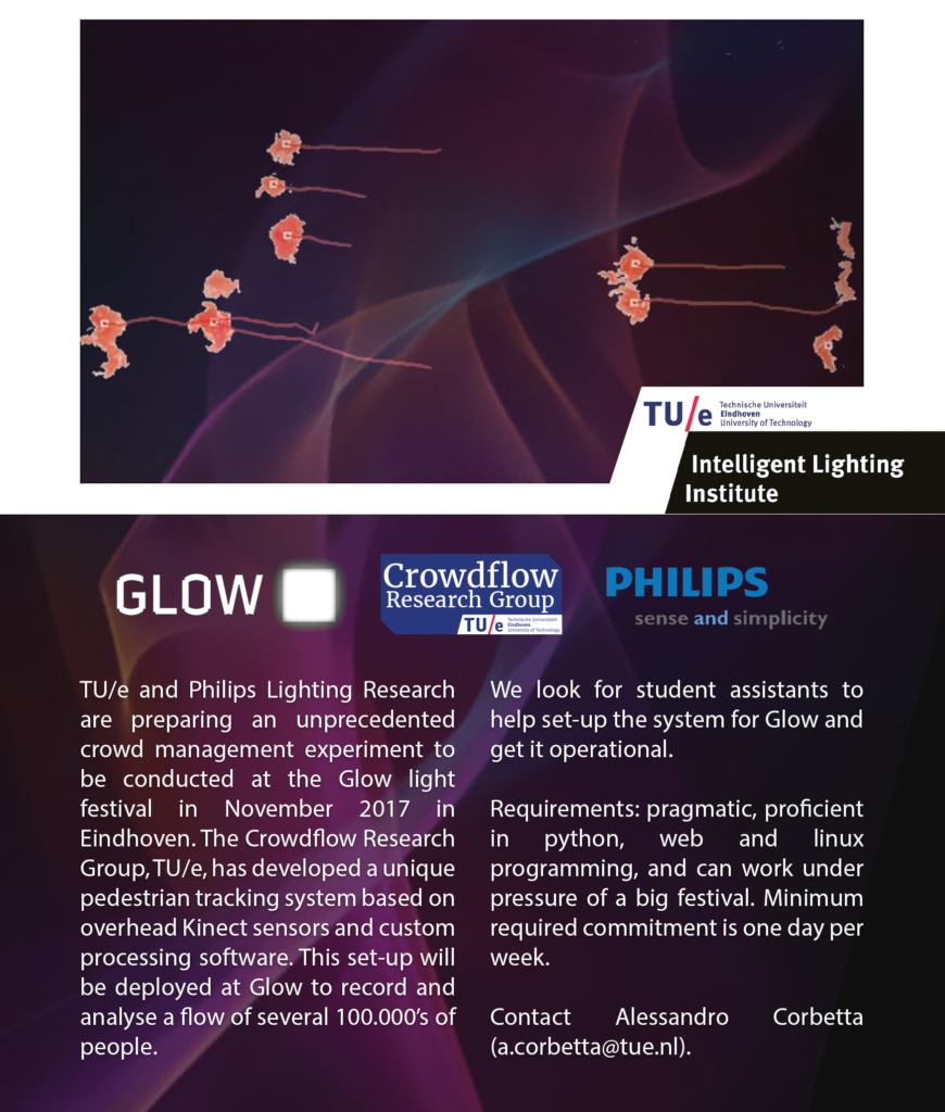 Flyer: student assistants wanted for the Glow 2017 crowd management experiment